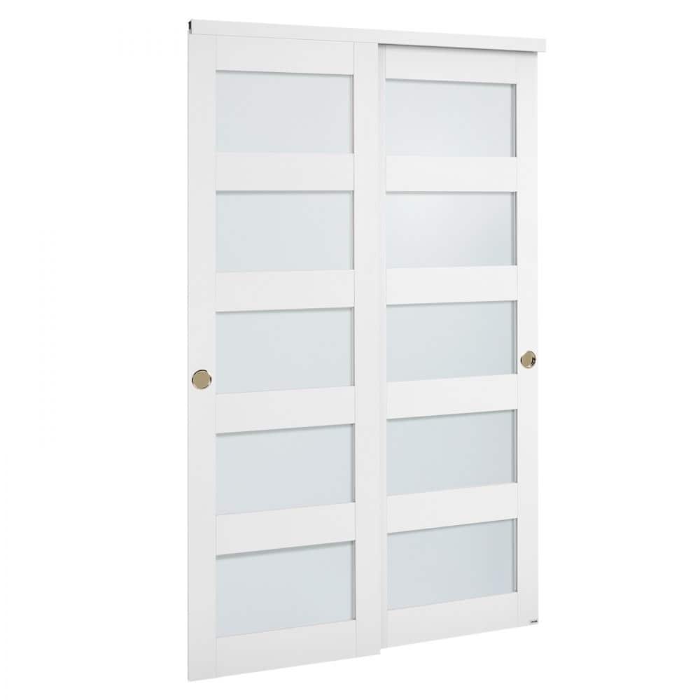 White Wood MDF Sliding Closet Doors with Frosted Glass Panels