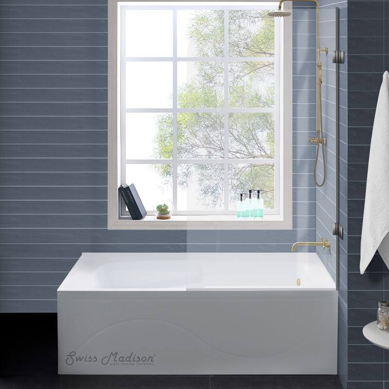 Ivy 54 X 30 Right Drain Soaking Alcove Corner Apron Bathtub In Glossy White With Integrated Overflow, Drain Included