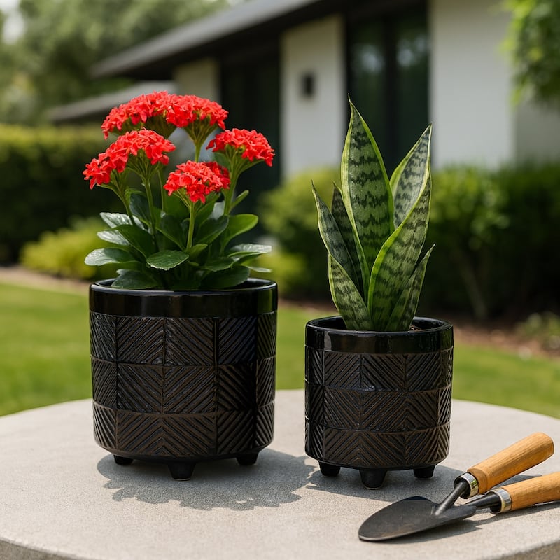 Ceramic Textured Footed Planters Set of 2 - 6" - 8"