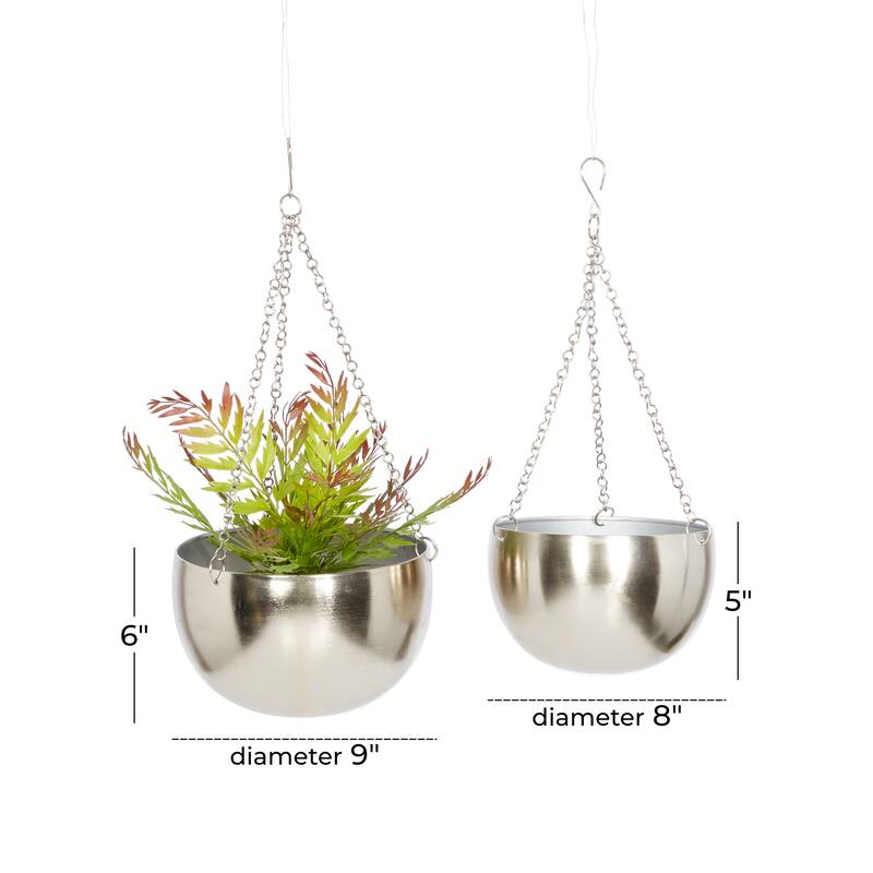 Black, Gold or Silver Metal Indoor Outdoor Hanging Dome Wall Planter with Chain (Set of 2)