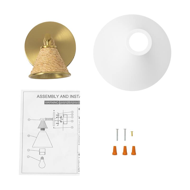 Wall Sconce with Milky Metal Cone Shade and Hand-Wrapped Jute Rope