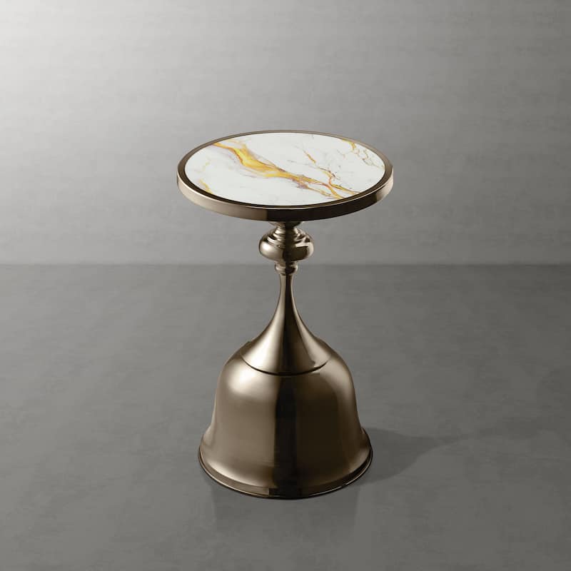 DH LUX Modern 16-inch Metal Round End Table with Pedestal Base by Denhour