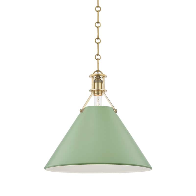 Hudson Valley Lighting Painted No.2 16" Wide Pendant - Aged Brass / Leaf Green