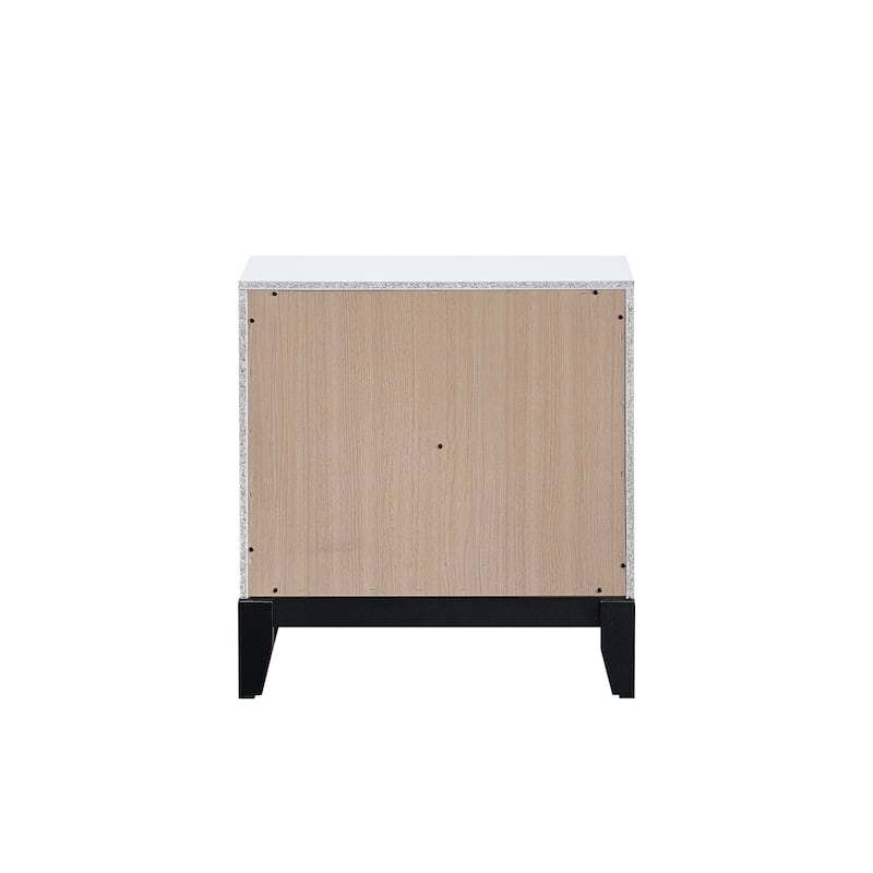 White Laminate Nightstand with Wood Grain Detailing