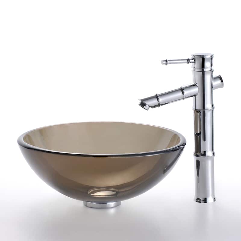 Kraus 14" Clear Brown Glass Vessel Bathroom Sink - Includes Pop-Up