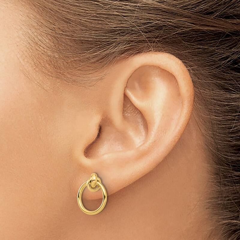 Curata 14k Yellow Gold Polished Knot Circle Drop Post Earrings - 14.98x12.44mm