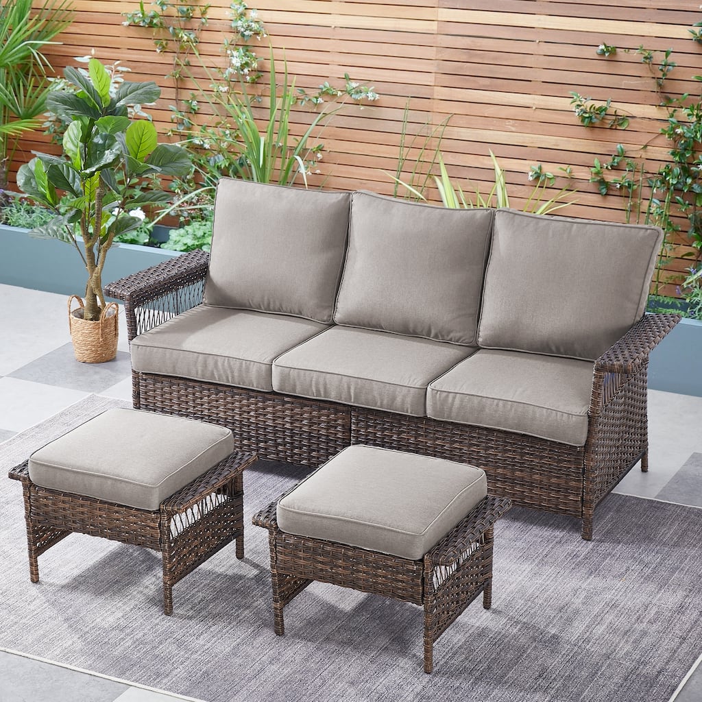 Gymojoy 7PCS Wicker Rattan Chairs Sofa Sets - Brown