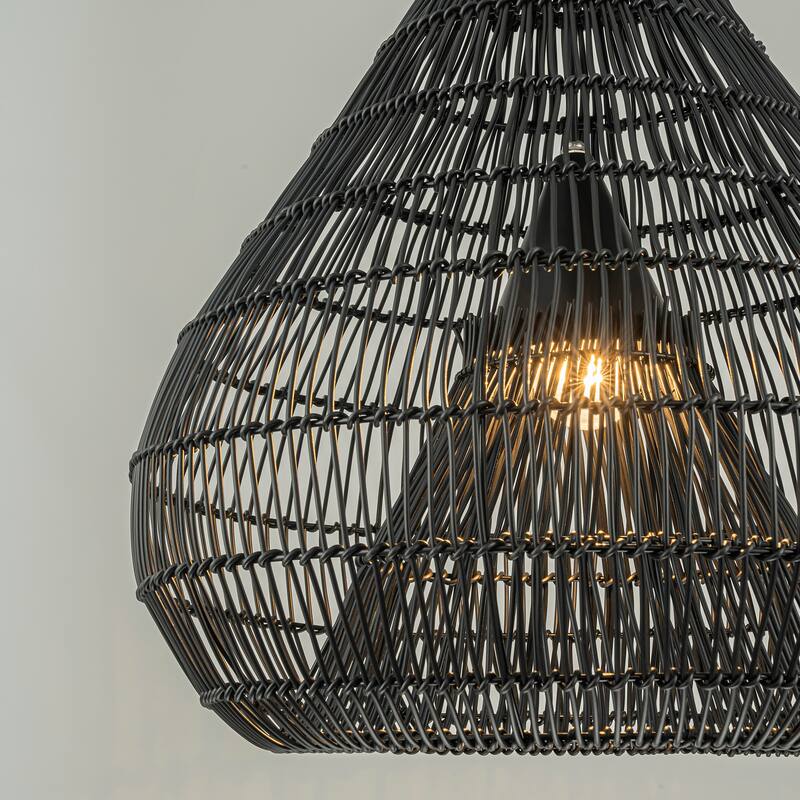Serina 1-Light Wicker Outdoor Pendant Light, Coastal Boho Dome - Handwoven