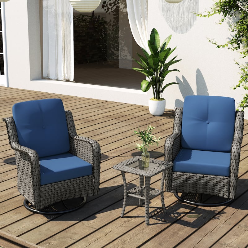 3 Pieces Patio Bistro Set with Rattan Rocking Chair Side Table