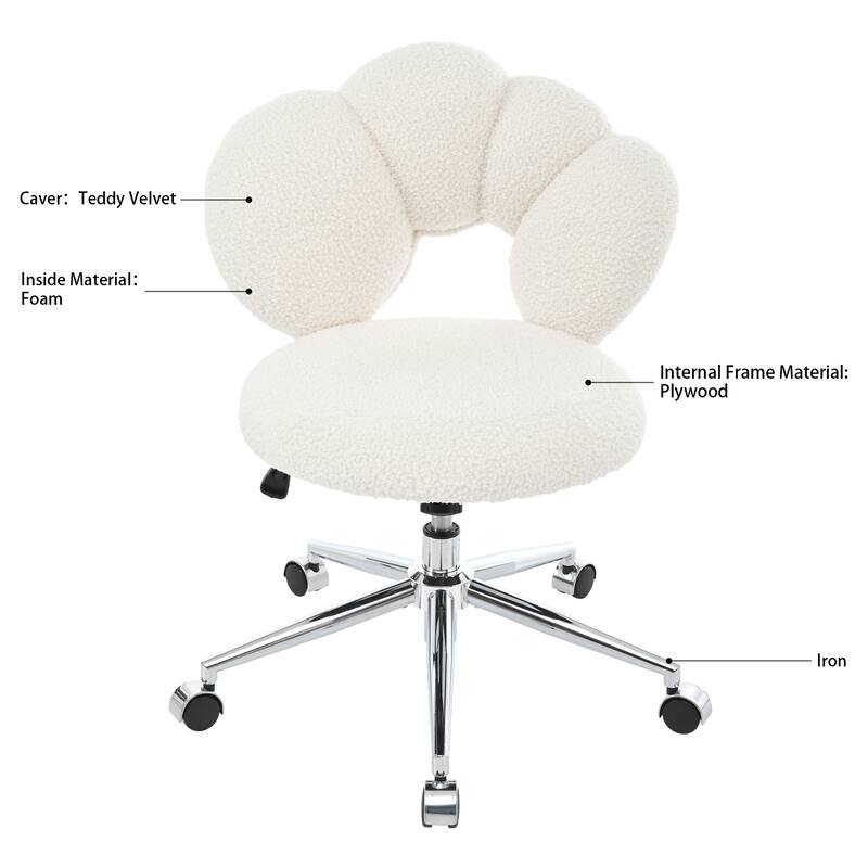 Criss Cross Chair with Wheels, Teddy Fabric Home Office Chair, 360°Swivel Height Adjustable Swivel Vanity Chair