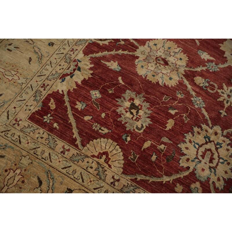 Hand Knotted Oriental 100% Wool Carpet Traditional All-Over Red Ziegler Area Rug - 13' 3'' X 9' 10''