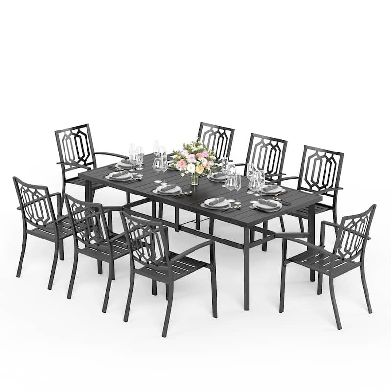 MAISON ARTS Patio Dining Set of 9 Pieces Patio Furniture Set Metal Rectangle Dining Table 8 Metal Stackable Chairs