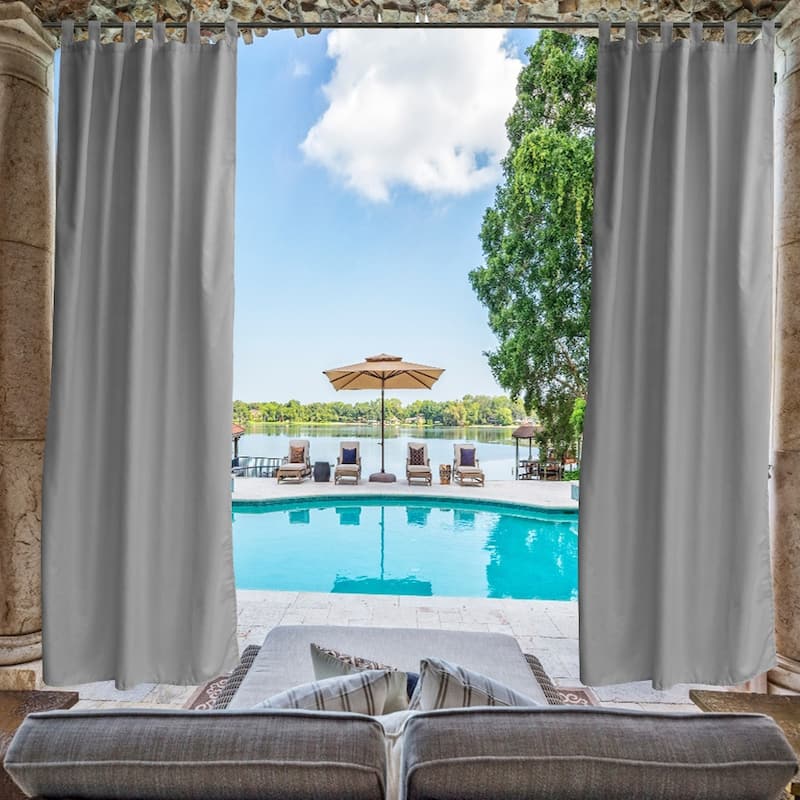 DCP 50" x 84" Patio Outdoor Curtain Waterproof Privacy Panel UV Protection Tab Top Drape - 50"x108" - Grey