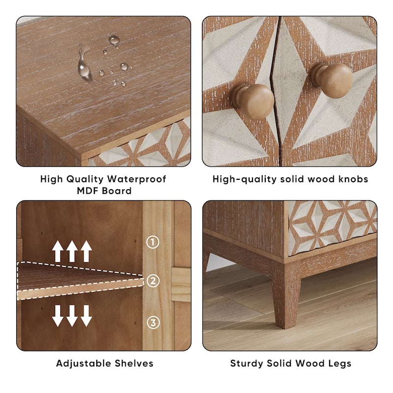 Anmytek Farmhouse Geometric Storage Cabinet Rustic Weathered Wood 2 Doors and Adjustable Shelves