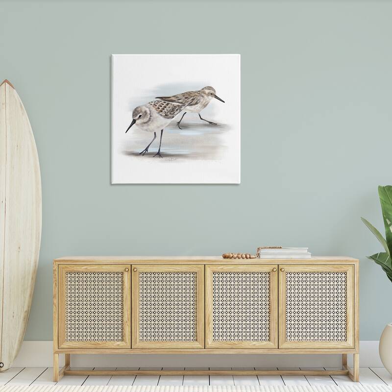 Stupell Sandpiper Pair on Sandy Beach Small Nautical Birds Canvas Wall Art - Grey
