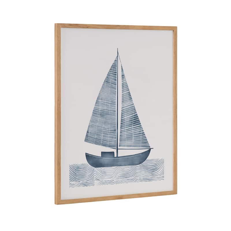 Kate and Laurel Gallery Nautical Blue Sailboat Print - 16x20 - Natural