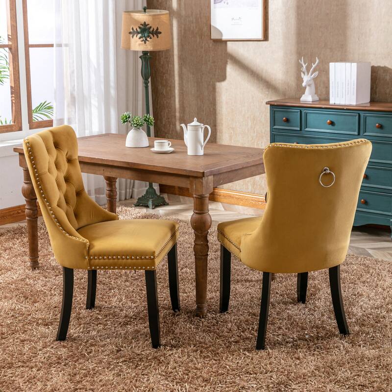 Tufted Solid Wood Contemporary Velvet Upholstered Dining Chair