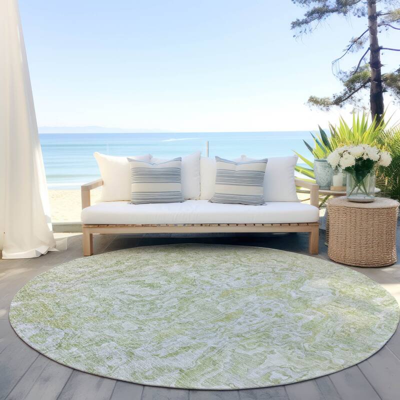 Machine Washable Indoor/ Outdoor Chantille Abstract Modern Rug - Green - 8' x 8'