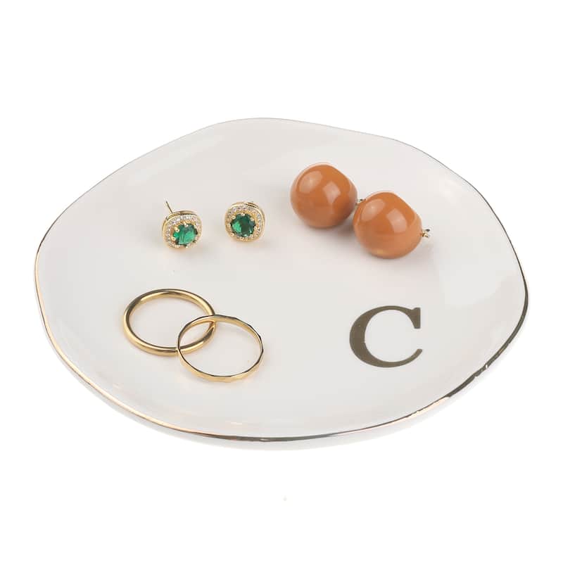 Ceramic Jewelry Tray, Decorative Trinket Ring Dish for Organizing Earrings Necklaces Bracelet Watch Keys - White - C