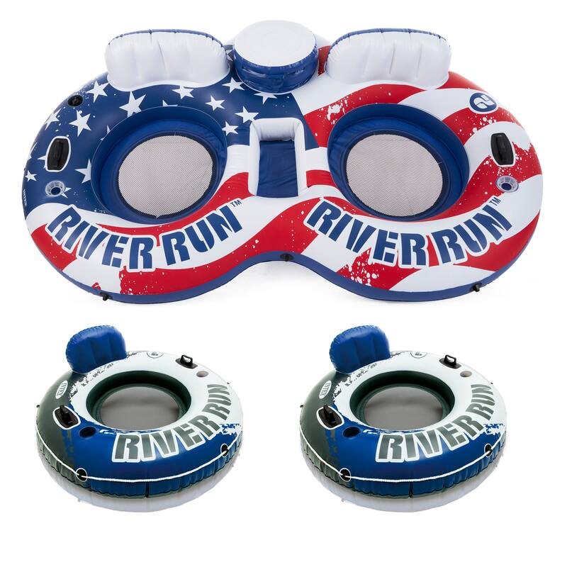 Intex American Flag 2 Person Float w/ River Run 1 Person Tube (2 Pack) - 7