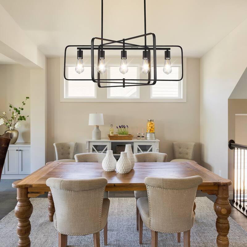 5-light Farmhouse Retro Rotatable Dimmable Linear Chandelier