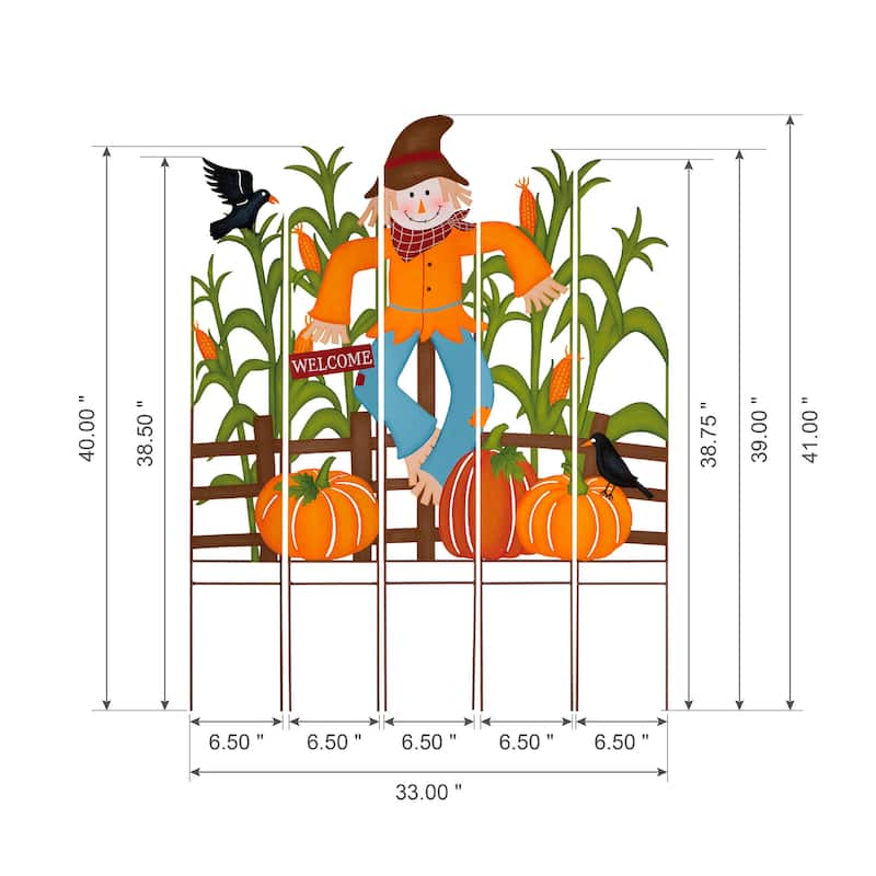 Glitzhome Welcome Fall Metal Scarecrow Corns Pumpkin Fence Yard Stake Halloween Thanksgiving Decor