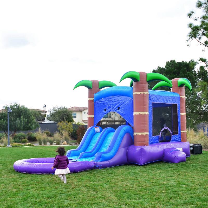 HeroKiddo Enchanted Forest Commercial Grade Inflatable Bounce House & Water Slide Combo with Attached Splash Pool and Air Blower - Kids