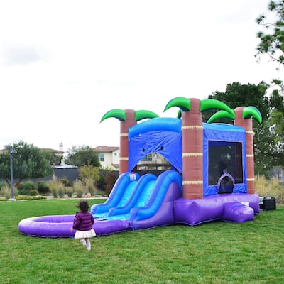 HeroKiddo Enchanted Forest Commercial Grade Inflatable Bounce House & Water Slide Combo with Attached Splash Pool and Air Blower