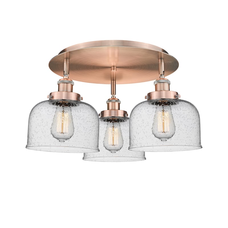 Innovations Lighting Bell - 3 Light 20" Flush Mount - Antique Copper/Seedy