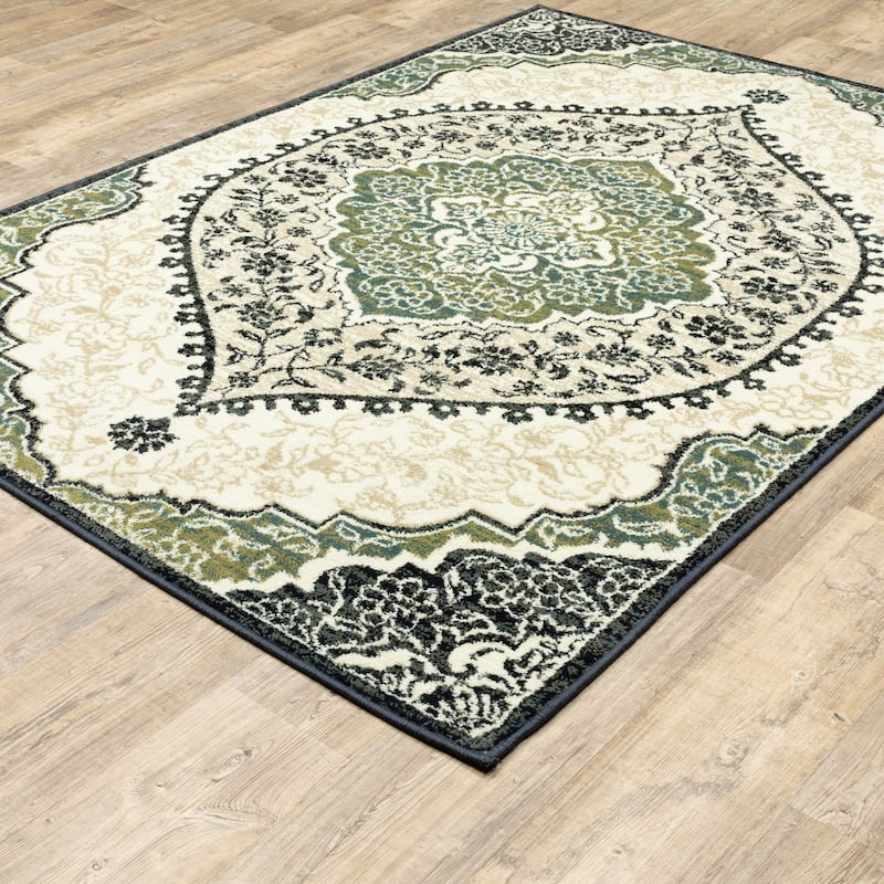 Style Haven Prentiss Overscale Medallion Ivory/ Navy Area Rug