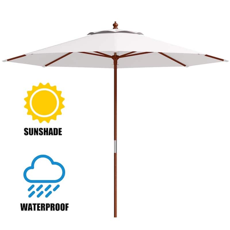 Adjustable 10 ft Wooden Outdoor Umbrella Sunshade Durable Patio Shade Solution