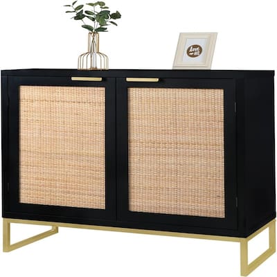 Rattan Sideboard Buffet Kitchen Storage Cabinet - 13.8"D x 31.5"W x 29.4"H