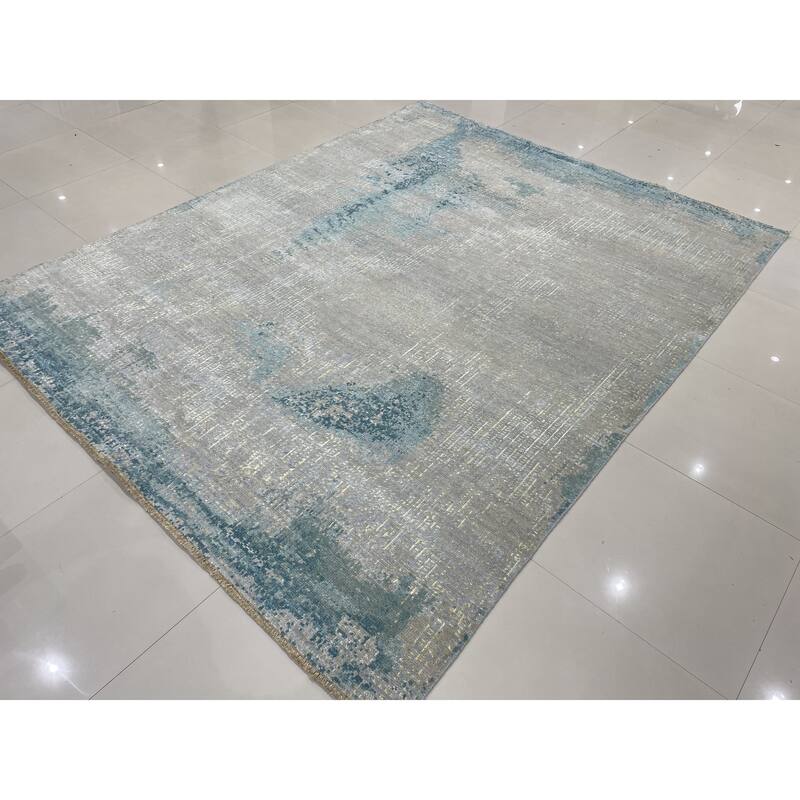 Hand-knotted Wool GREY / AQUA Transitional Abstract Area Rug