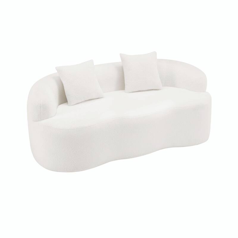 Curved Loveseat Sofa with Round Armrests - Compression Couch with 2 Pillows