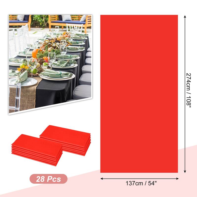 Disposable Table Cloth, 108 Inch x 54 Inch Table Runner, Pack of 28 - 108 x 54 Inch - Red