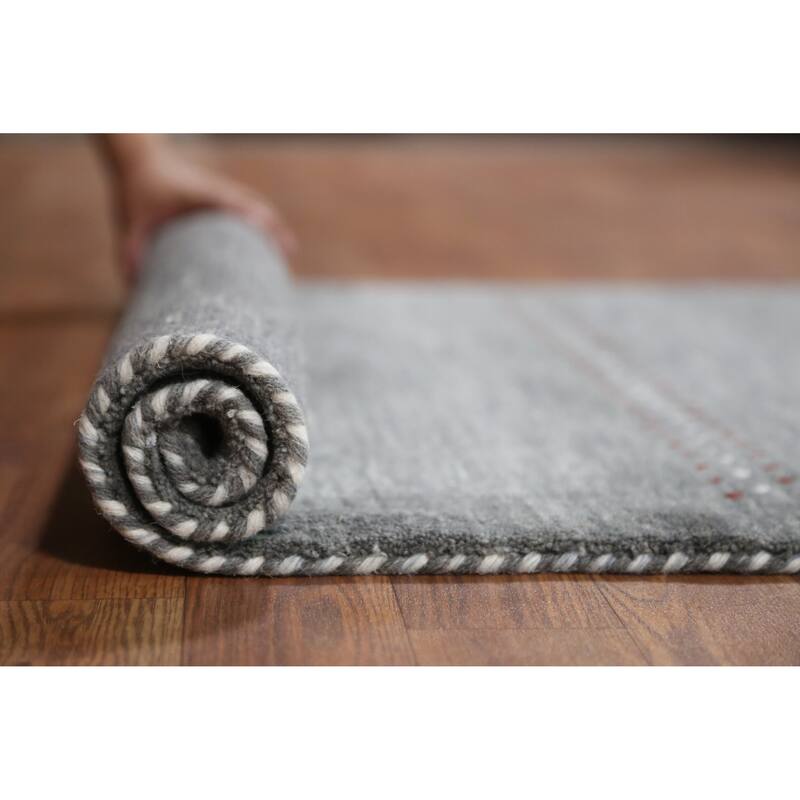 Hand Knotted Oriental 100% Wool Carpet Tribal Tribal Greys & Charcoal Gabbeh Area Rug - 4' 11'' X 3' 0''