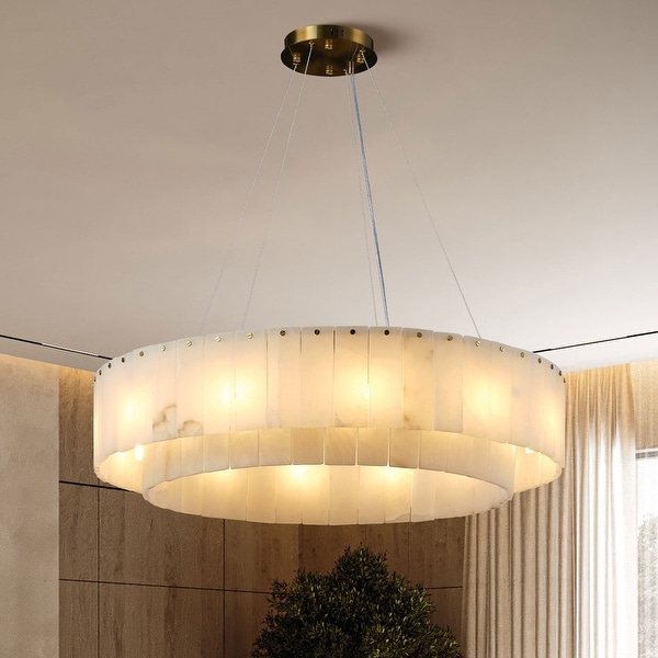 KAYLA 54in 14-Light Gold Alabaster Adjustable Chandelier - On Sale