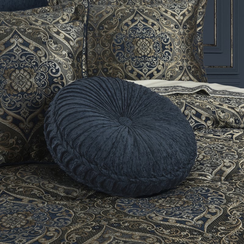 J. Queen New York Weston Tufted Round Decorative Throw Pillow - Accent - Polyester - Blue