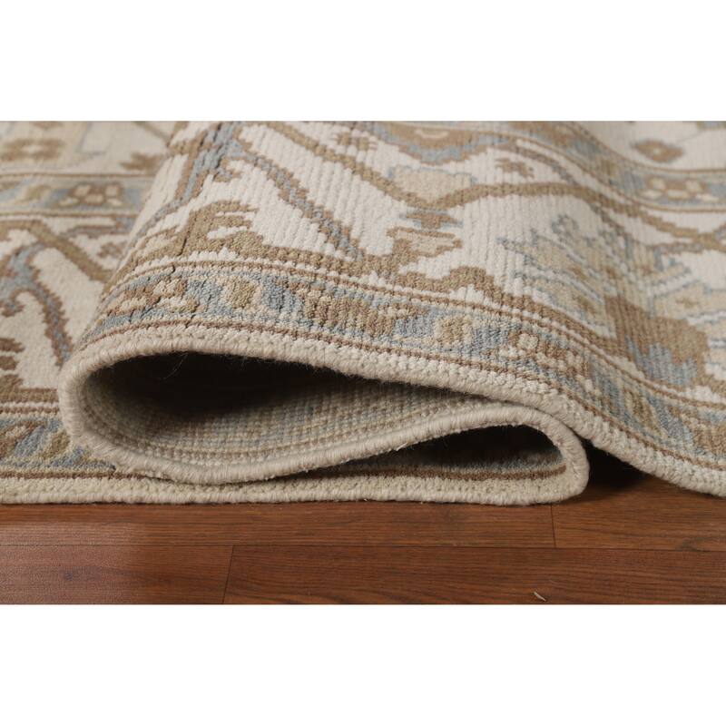 Beige Floral Oushak Indian Area Rug Handmade Wool Carpet - 8'0" x 9'10"
