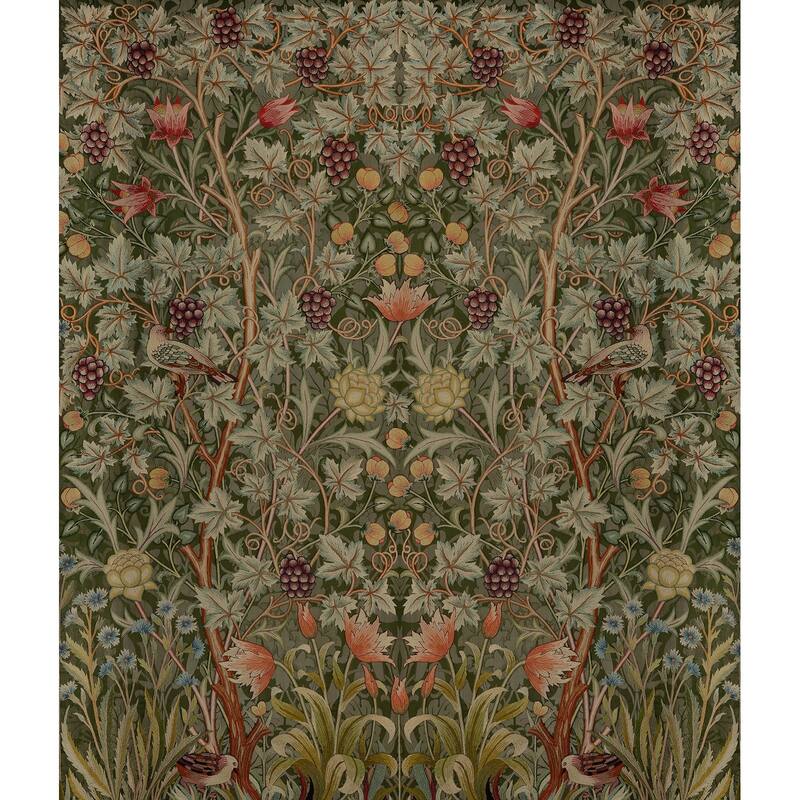 Vine Embroidery Dark Green Wall Mural