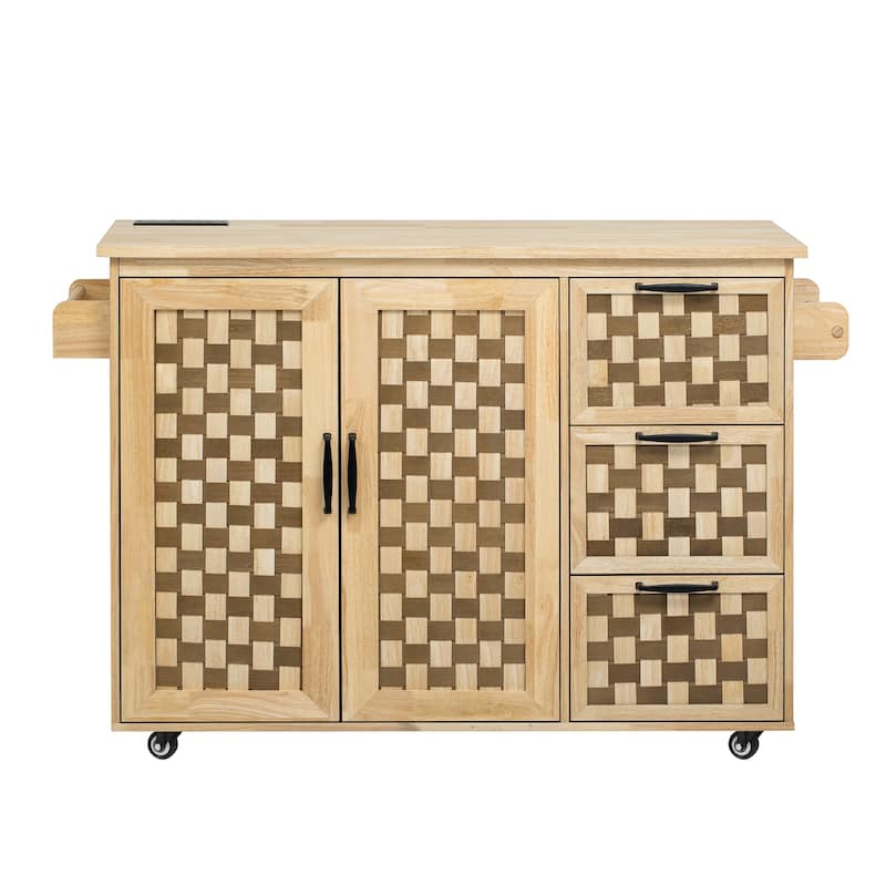 53" Rolling Kitchen Island with Drop Leaf, Internal Rack,Power Outlet