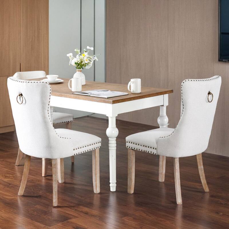Nikki Collection Modern, High-end Tufted Solid Wood Dining Chair with Wood Legs Nailhead Trim 2-Pcs Set