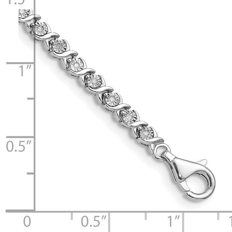 Curata 925 Sterling Silver Polished Lobster Claw Closure Diamond Tennis Bracelet