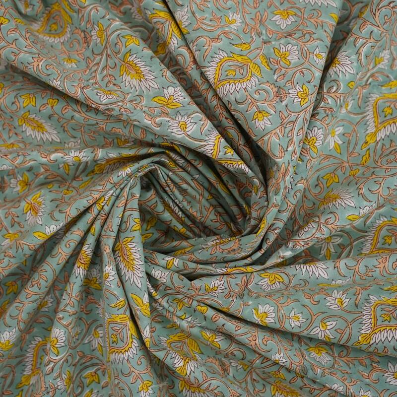 Fabdivine Handmade Block Print Flat Sheet or Bed Sheet Cotton Fabric Floral Home Decor