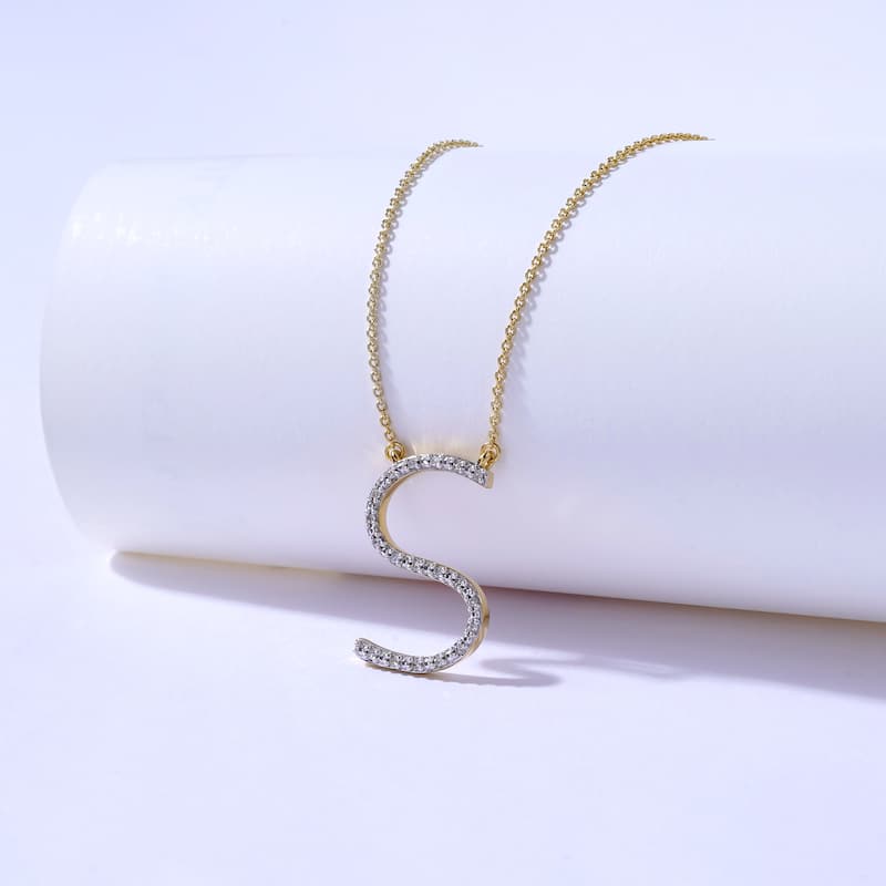 1/20ct TDW Diamond Classic Initial Pendant Necklace in Silver for Women - S - Yellow