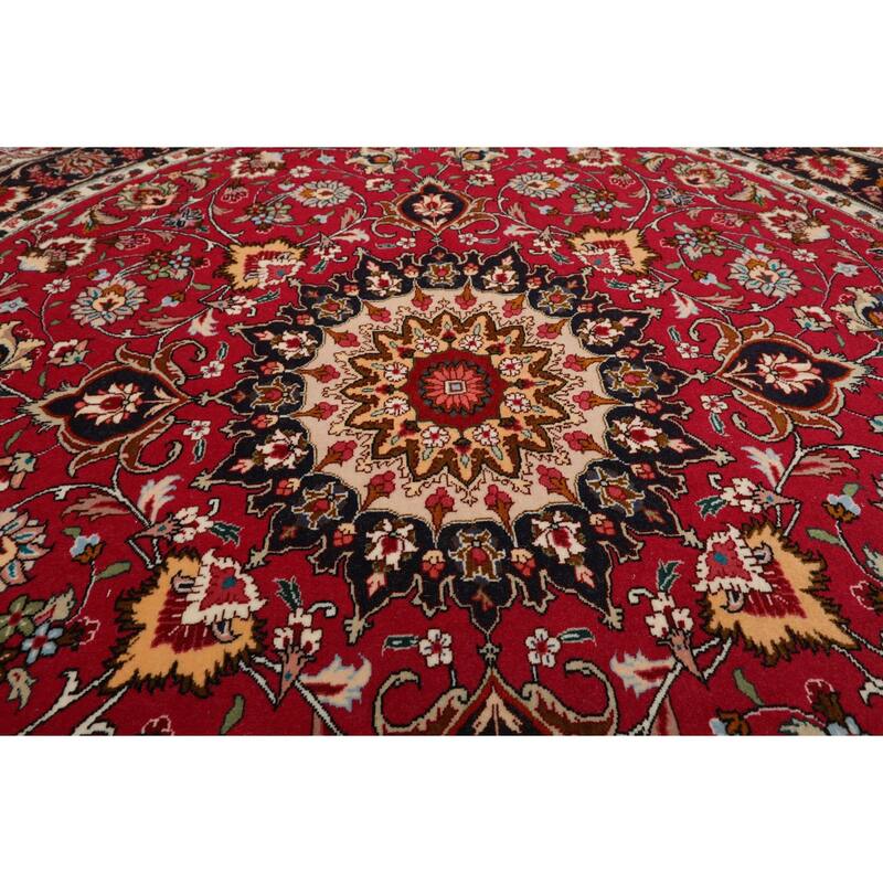4'11''x4'11'' Round Hand Knotted Wool Burgundy Round 300 KPSI Area Rug - 4' 11'' x 4' 11''-Round