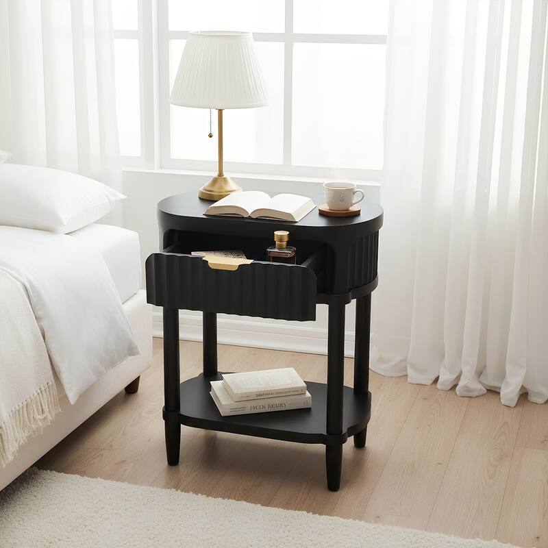NightStand with Drawer - Modern Bedside Table with Open Shelf