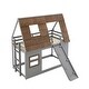 preview thumbnail 5 of 7, Twin Size Cozy and Fun Wood House Bunk Bed with Window Roof Shape Design with Ladder and Climbing Ramp, Brown+Gray