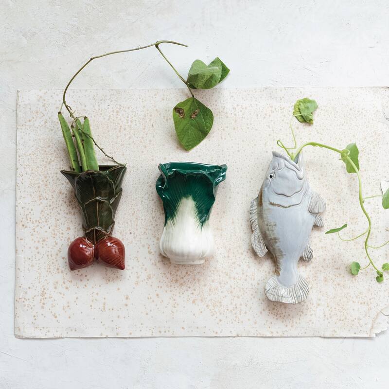 Stoneware Fish Shaped Wall Vase with Reactive Glaze