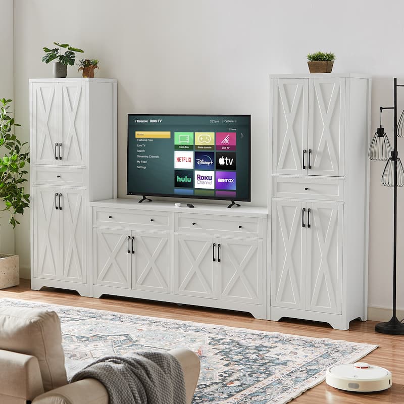 Framehouse 4-Piece Wall Unit Entertainment Center with Cabinet for TVs Up to 70"